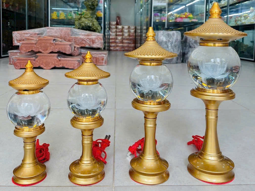 Đèn thờ sen chóp cầu thân vàng cao 40cm 1
